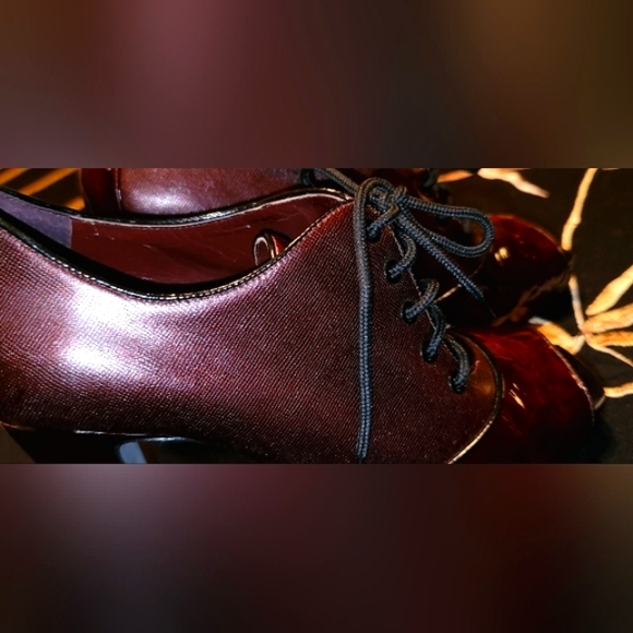 Vince Camuto Metallic Burgundy  Lace Up Peep Boots - Picture 2 of 7